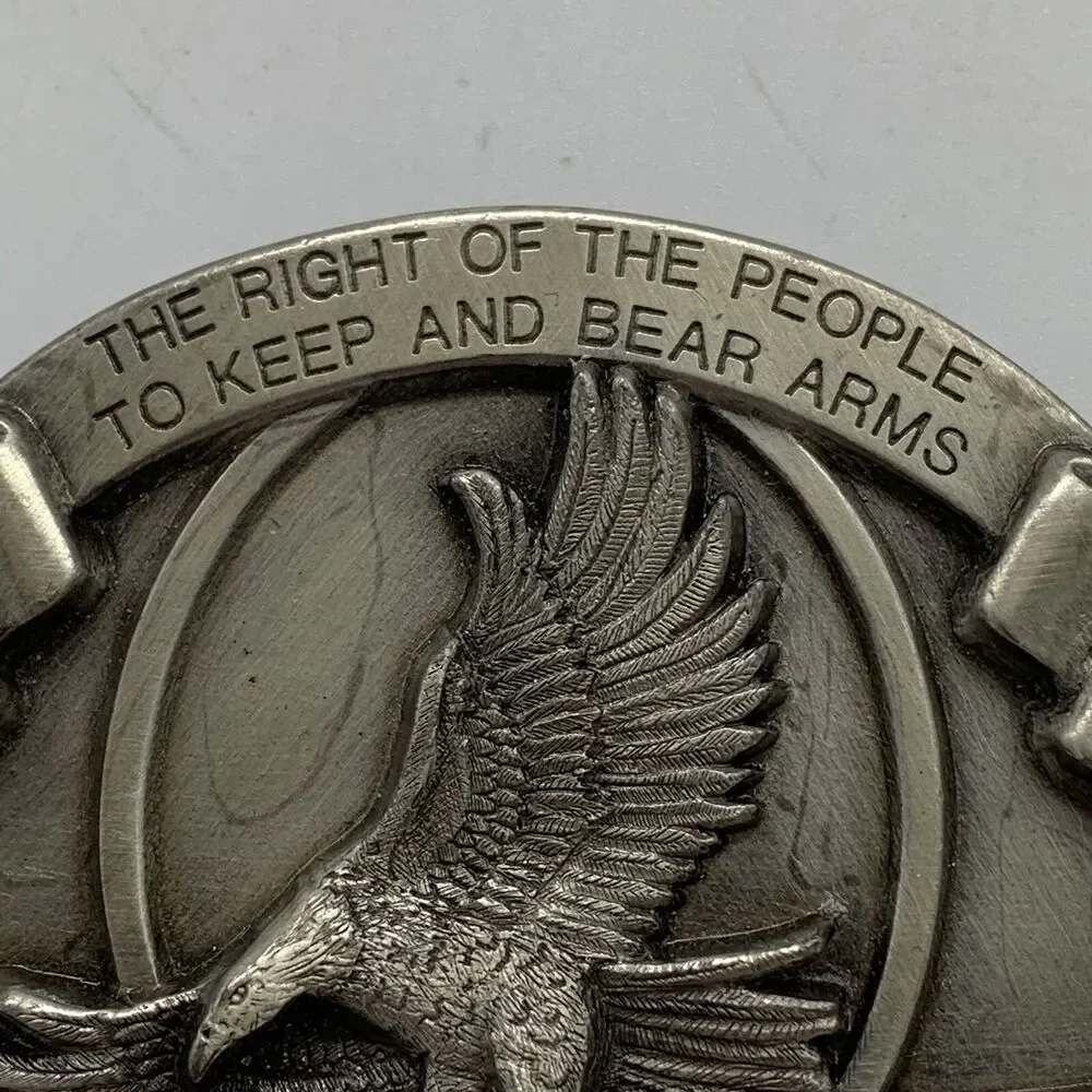 The Right to Keep and Bear Arms Belt Bergamot Buckle Guns Eagle 1984 Pewter EUC